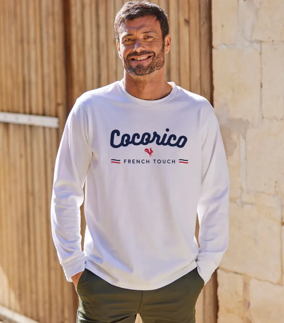Cocorico French Touch t-shirt manches longues homme blanc coton