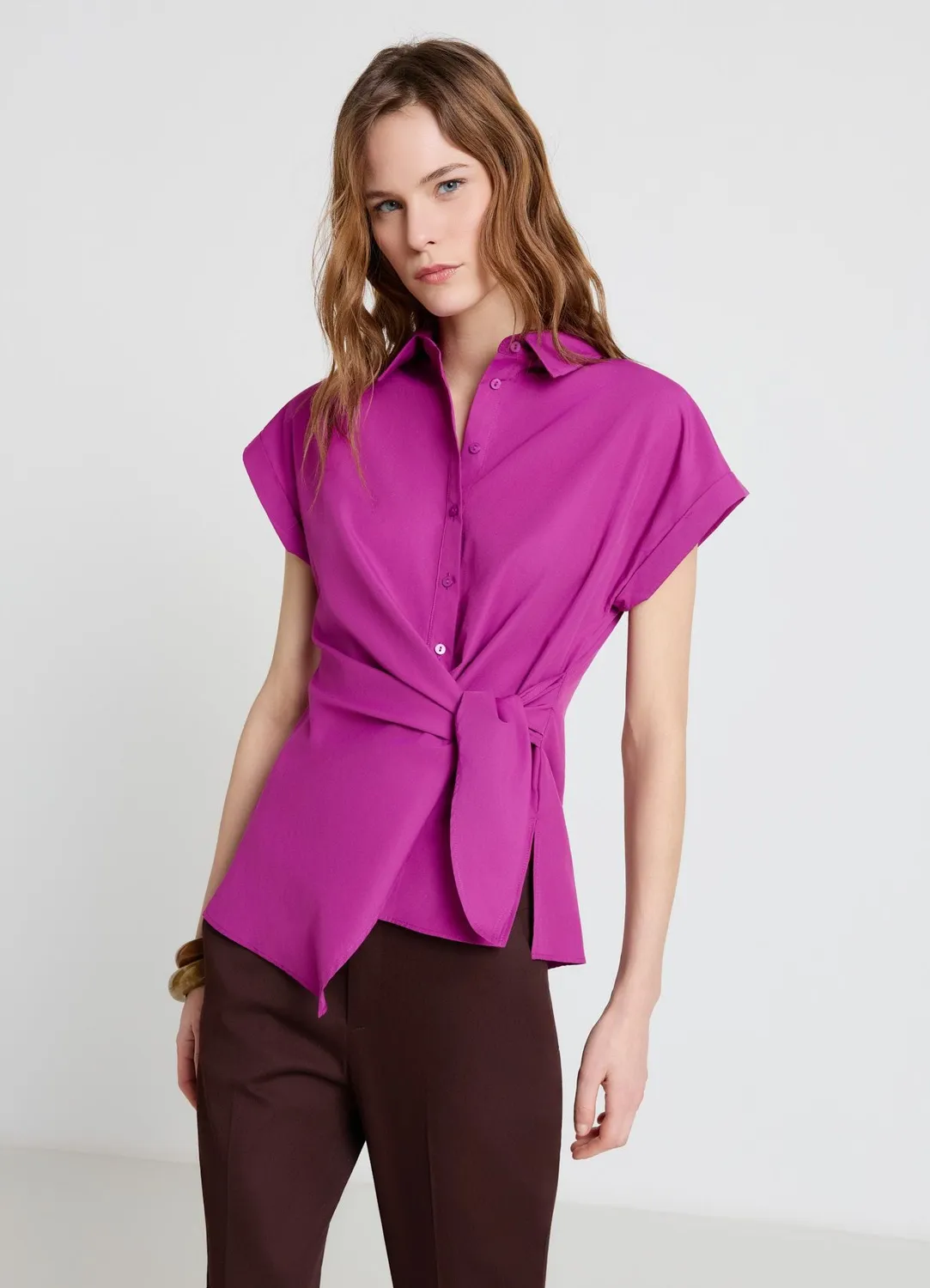 Calliope Chemise nœud côté manches courtes S unie