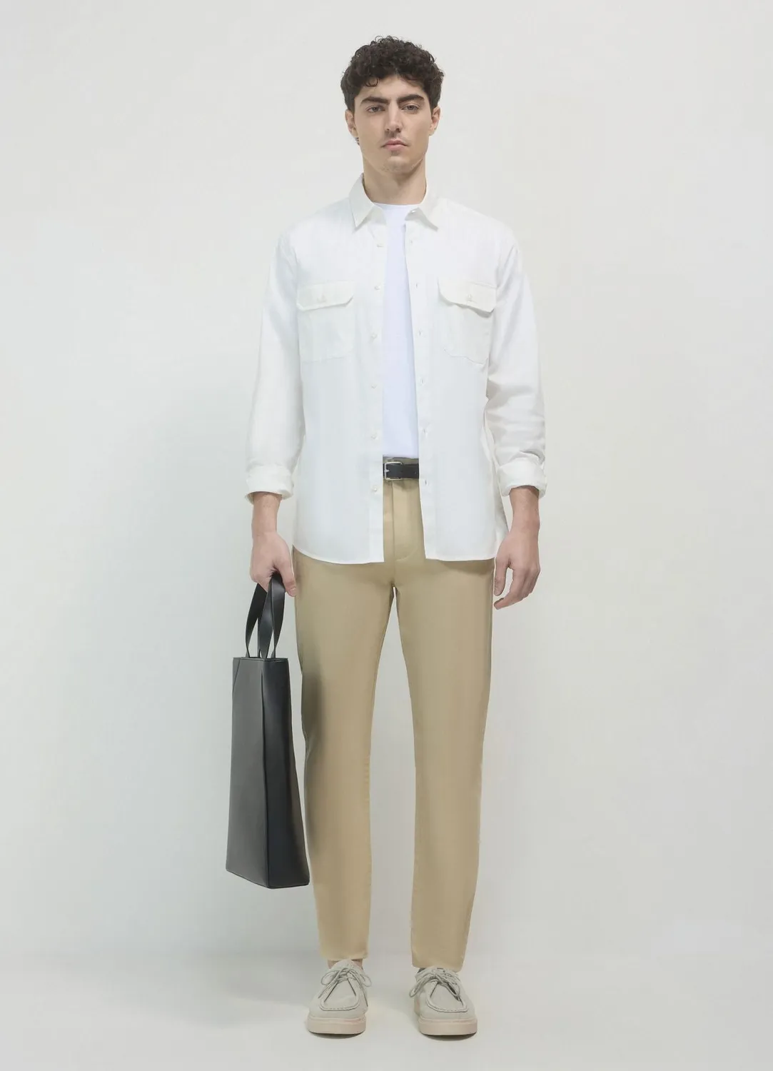 Calliope uni chino pantalon coton coupe droite