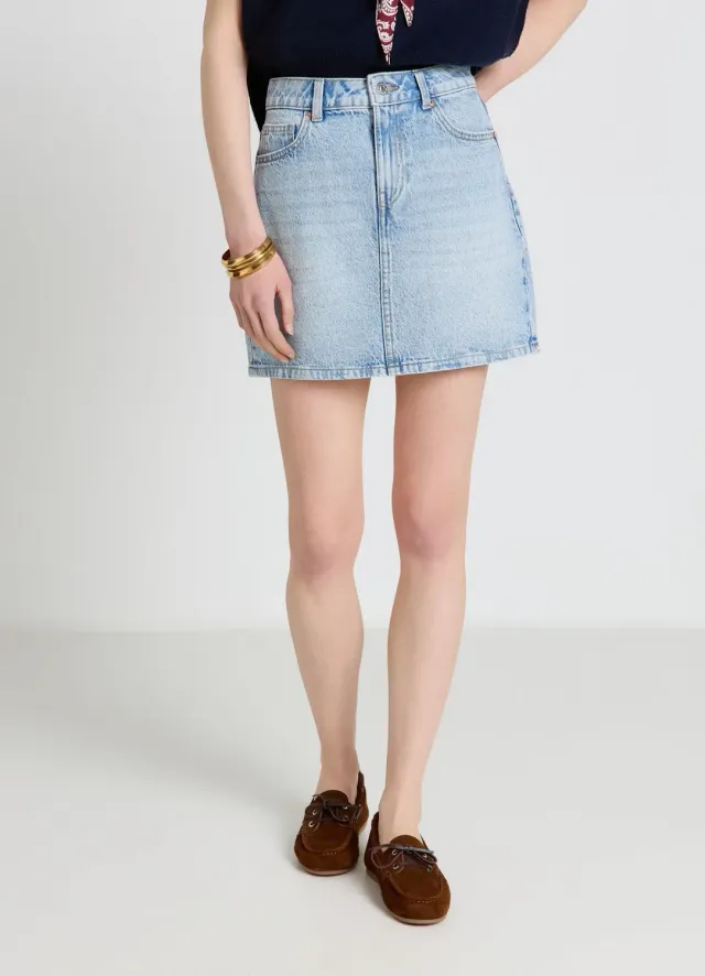 Calliope mini-jupe jean denim femme coupe droite