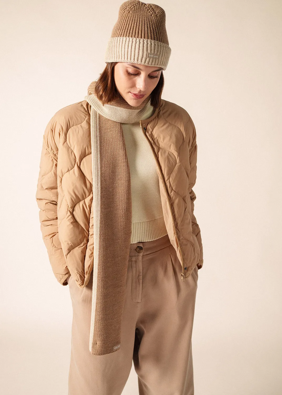 Saint James Canoe écharpe beige foncé laine