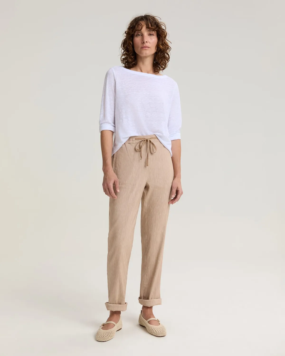 Sportscraft Rosa pantalon lin stretch femme taille cordon