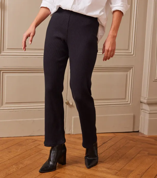 Cocorico Intemporel Pantalon Femme Noir côtelé