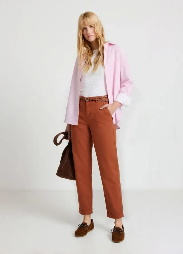 Calliope pantalon chino ceinture tressée femme