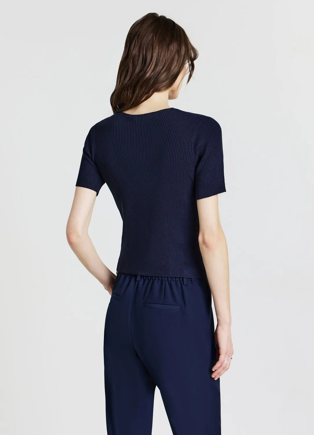 Calliope t-shirt col V femme côtelé manches courtes