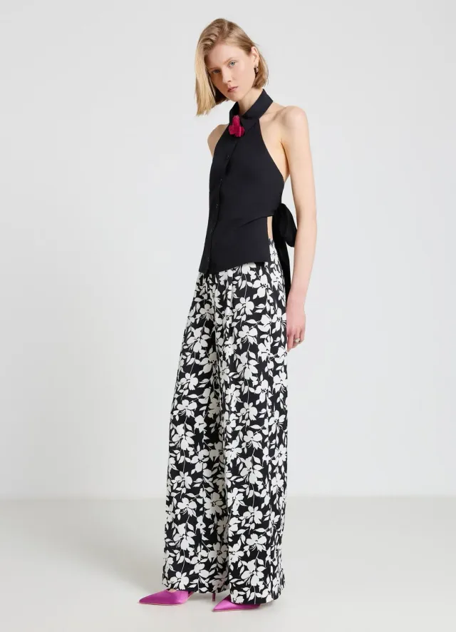 Calliope pantalon palazzo femme fleurs satiné