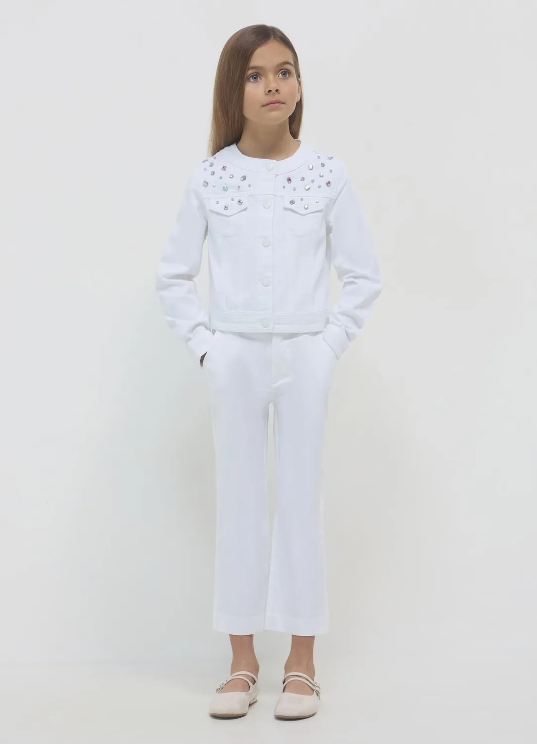 Calliope Veste Fille Coton Col Coréen Appliqués