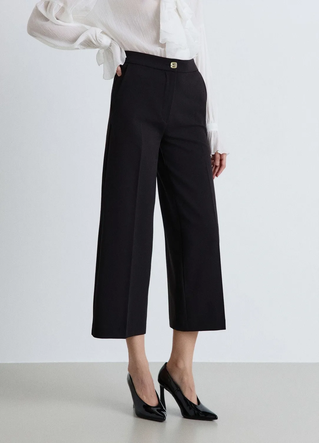Calliope pantalon culotte femme large taille haute uni