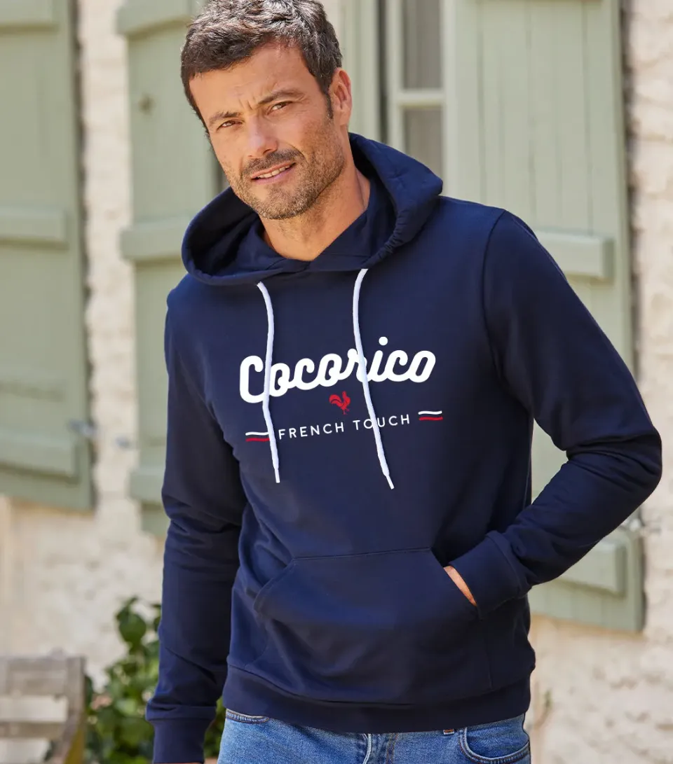 Cocorico French Touch sweat capuche marine homme coton
