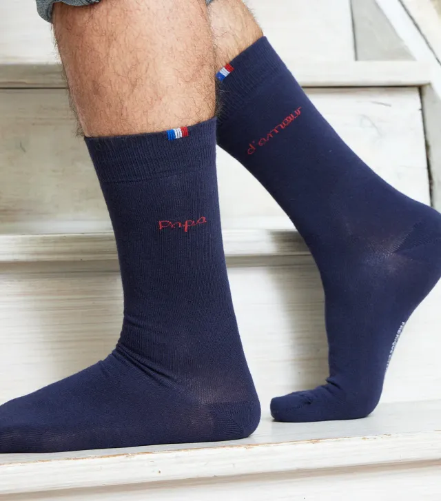 Cocorico Papa Amour chaussettes marine coton