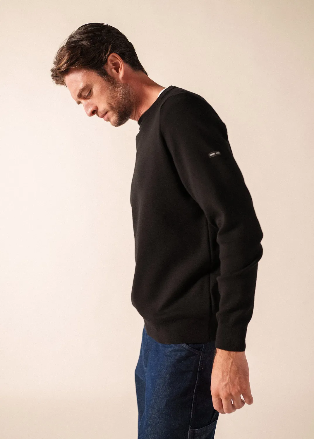Saint James Cruiser pull col rond noir laine douce