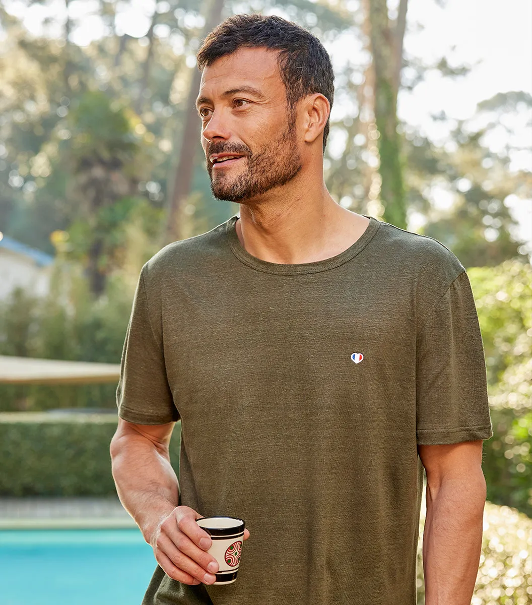 Cocorico Iconique t-shirt homme lin kaki coupe droite