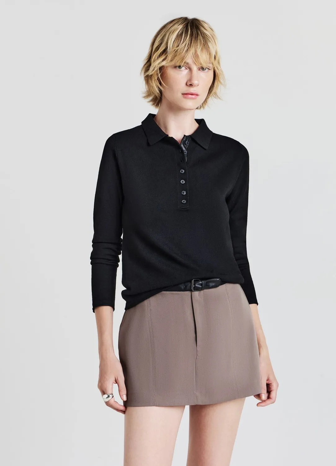 Calliope polo manches longues femme uni col boutonné
