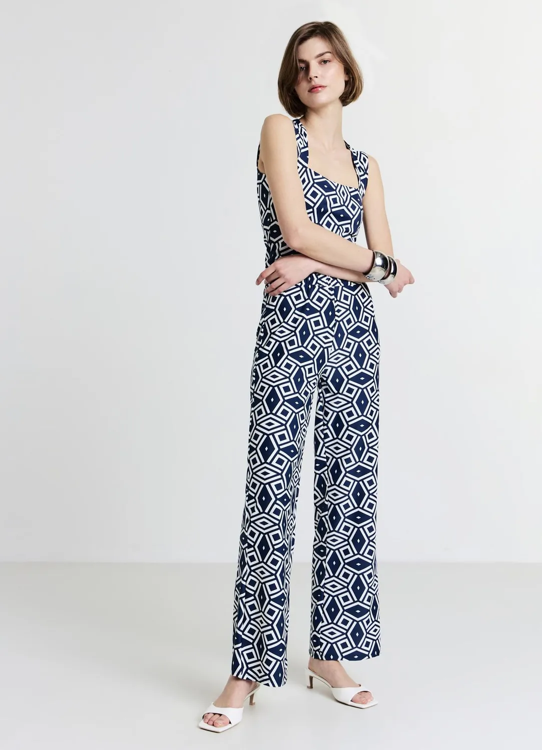 Calliope Palazzo pantalon large femme imprimé taille élastique