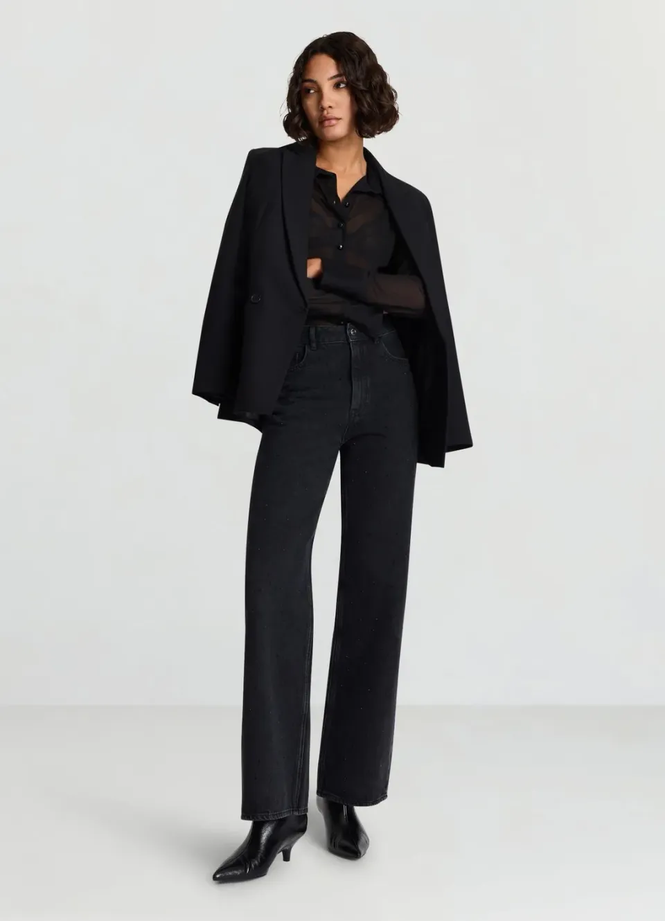 Calliope jean wide leg strass taille moyenne