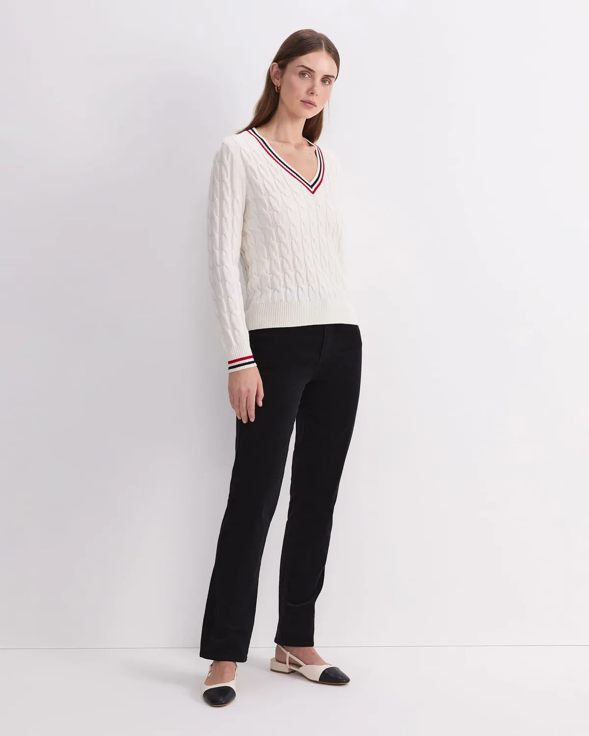 SportsCraft Merino Cable pull col V laine extra-fine femme