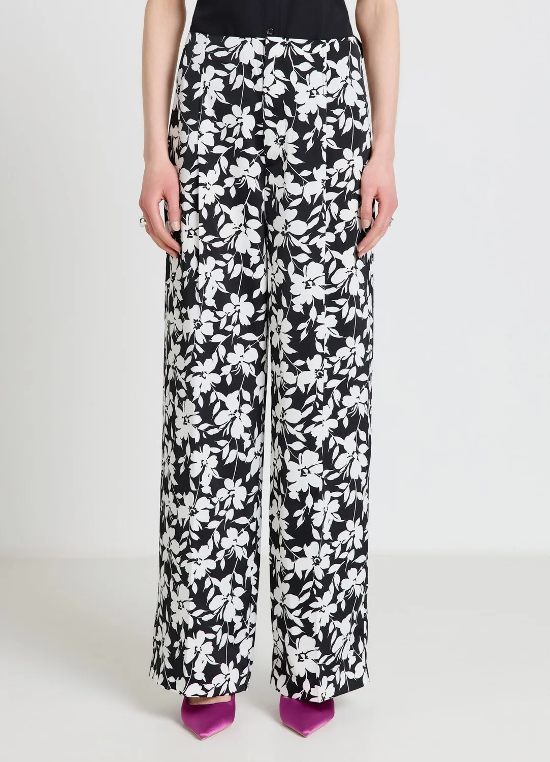 Calliope pantalon palazzo femme fleurs satiné