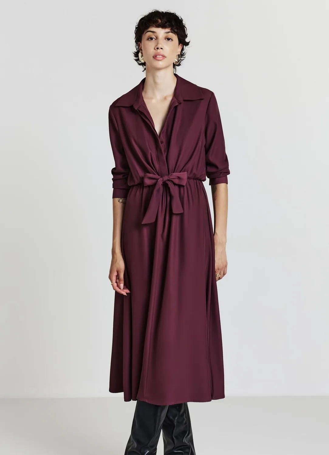 Calliope robe chemise longue femme coton nœud