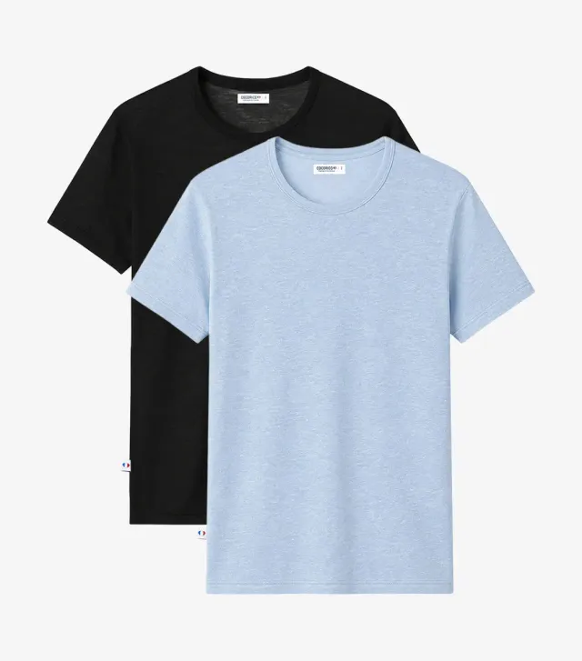 Cocorico Lin t-shirt homme pack noir ciel x2 respirant