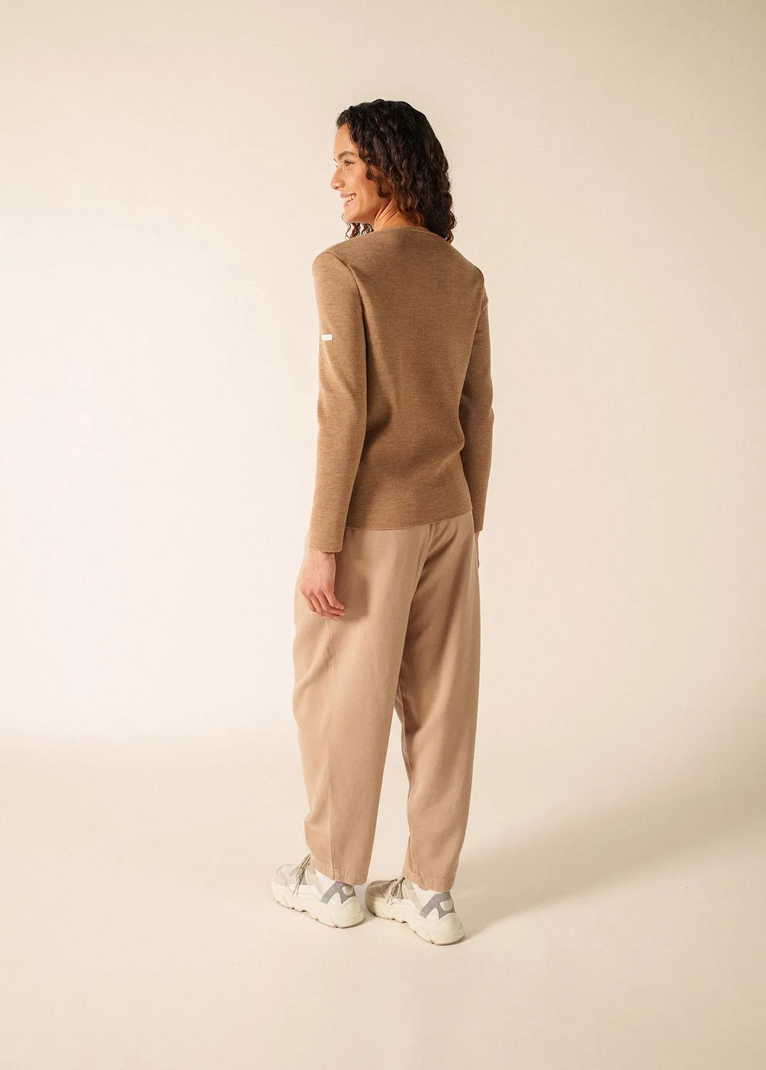 Saint James Bréhat pull col V beige foncé laine