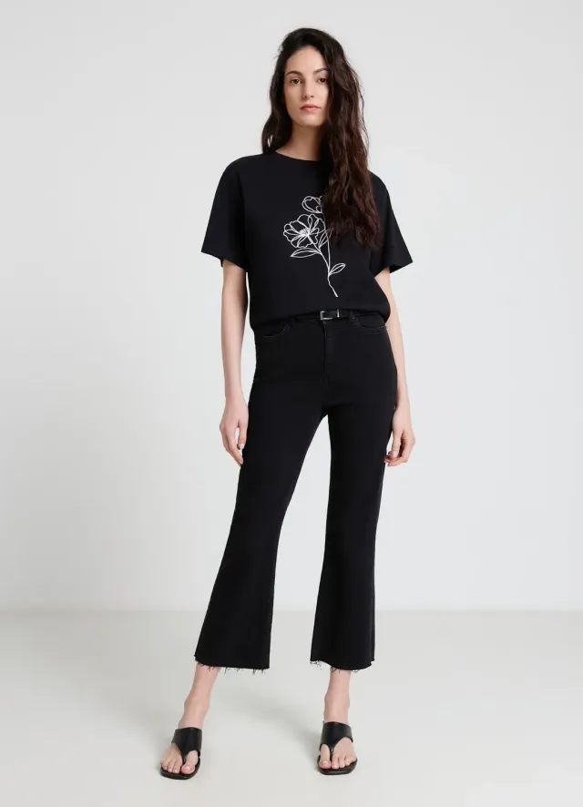 Calliope t-shirt broderie fleurs femme col rond