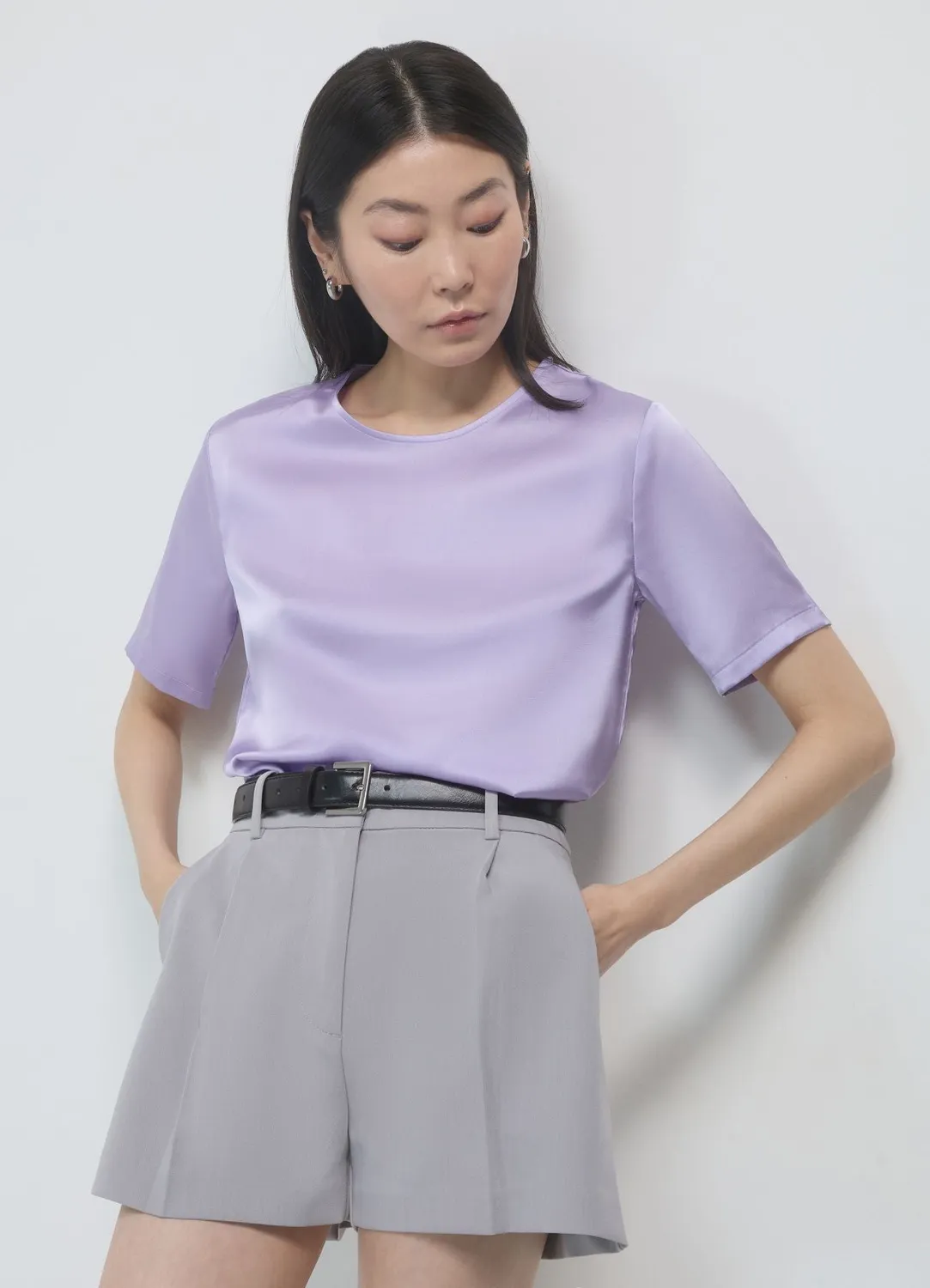 Calliope blouse satin manches courtes col rond unie