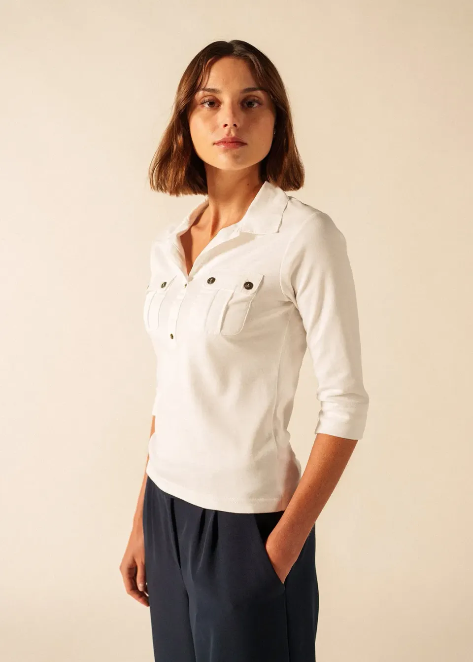 Saint James Oléron polo blanc coton poches 3/4