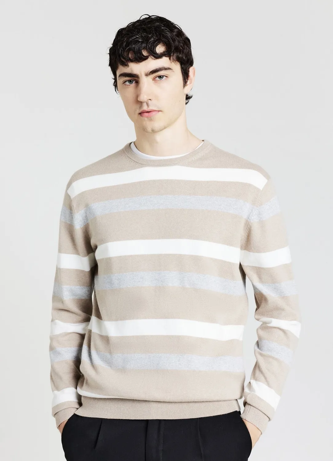 Calliope pull rayé homme col rond manches longues
