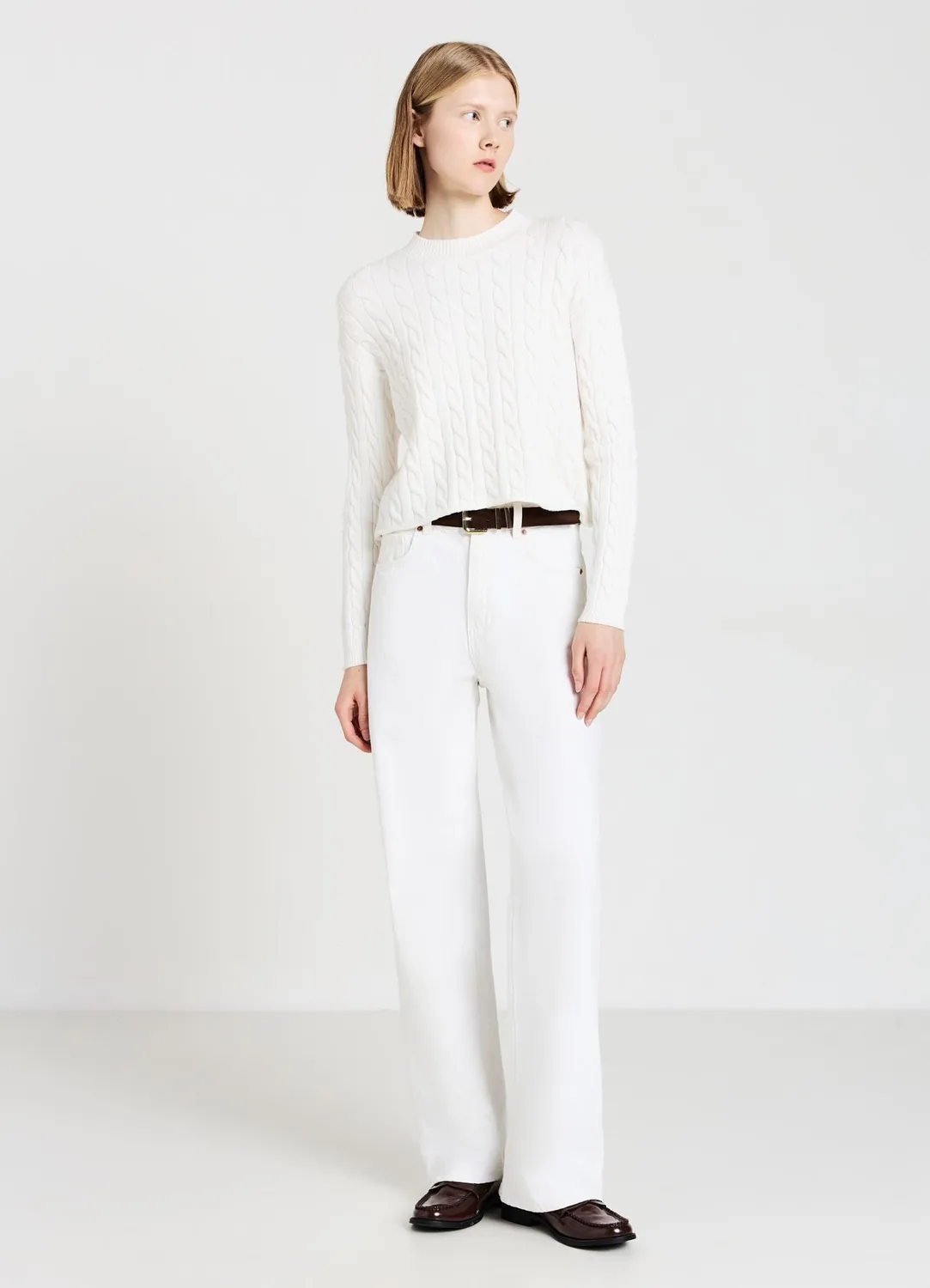 Calliope pull crop torsades femme manches longues