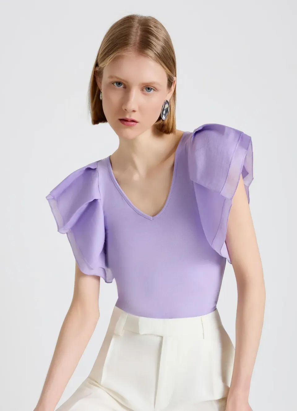 Calliope t-shirt col V volants organza uni