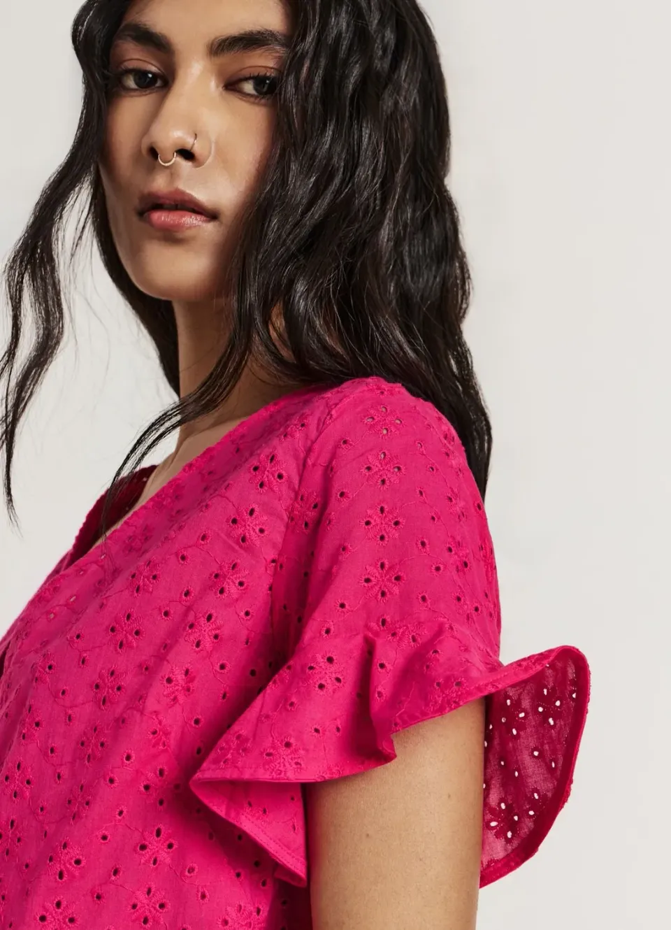 Calliope Chemise sangallo femme volants manches courtes