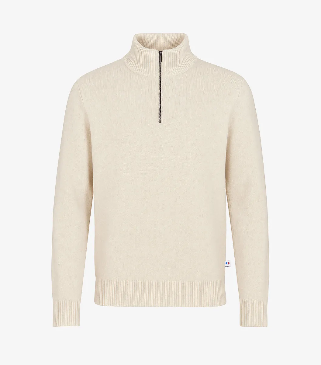 Cocorico Pull Camionneur Homme Ecru col zippé