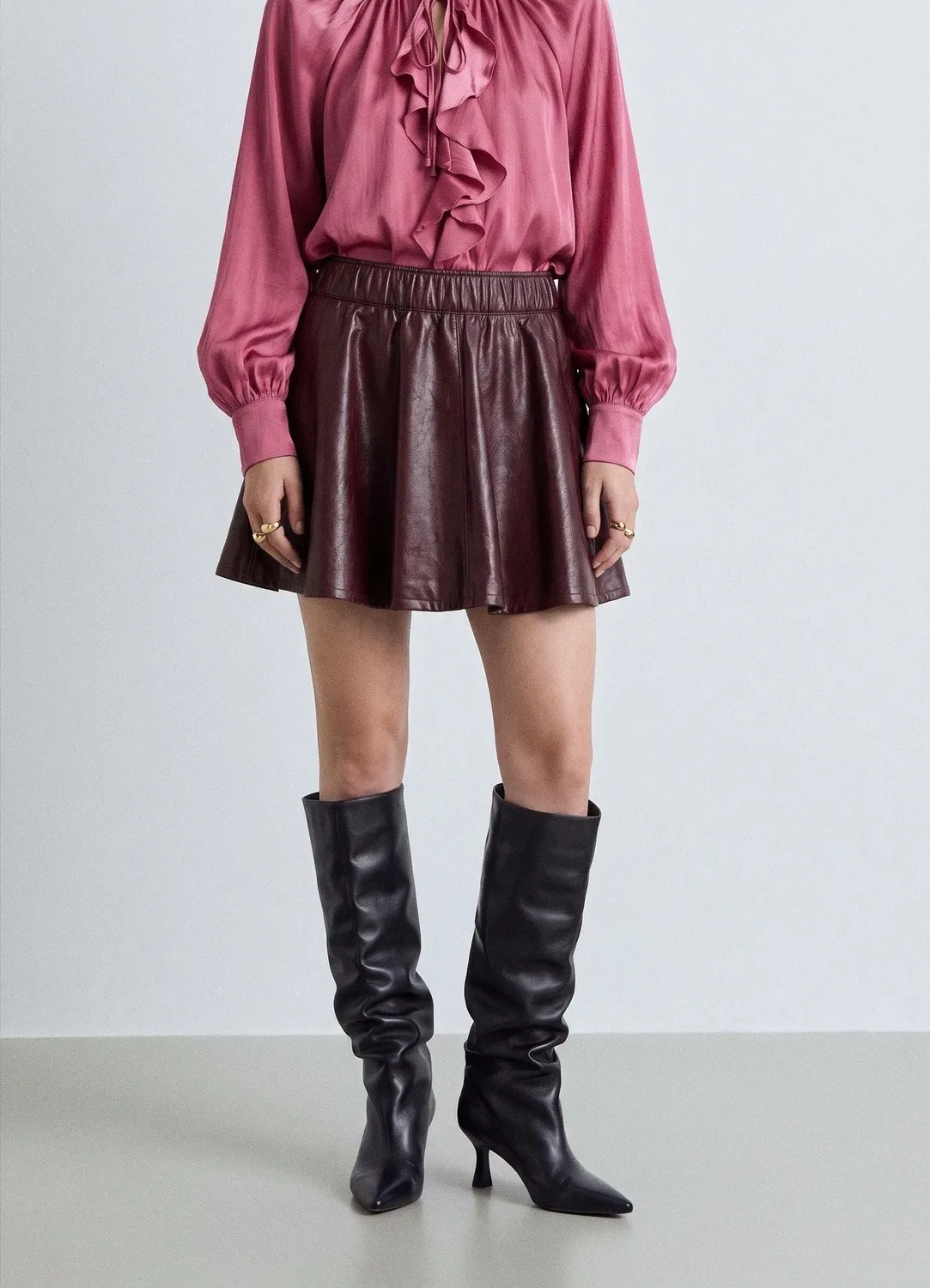 Calliope jupe courte évasée effet cuir taille haute XS/S