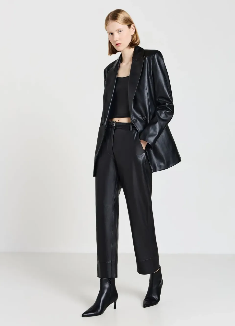 Calliope pantalon straight simil cuir femme poches