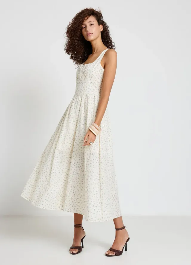 Calliope robe longue fleurs col carré femme