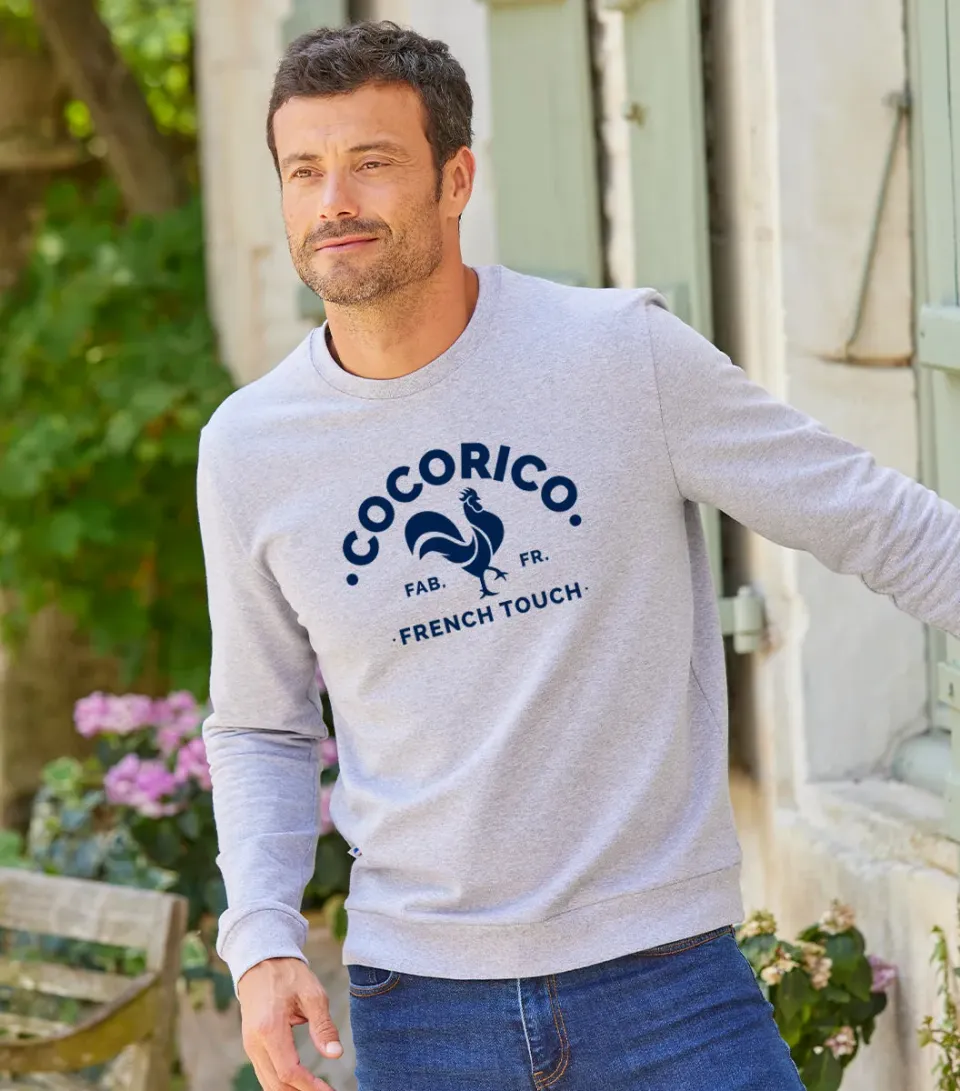 Cocorico Coq Français sweat homme gris coton peigné