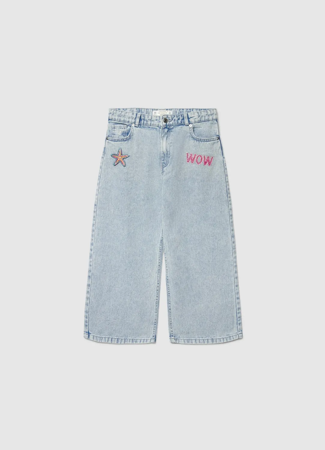 Calliope Jean crop fille wide leg patchs strass
