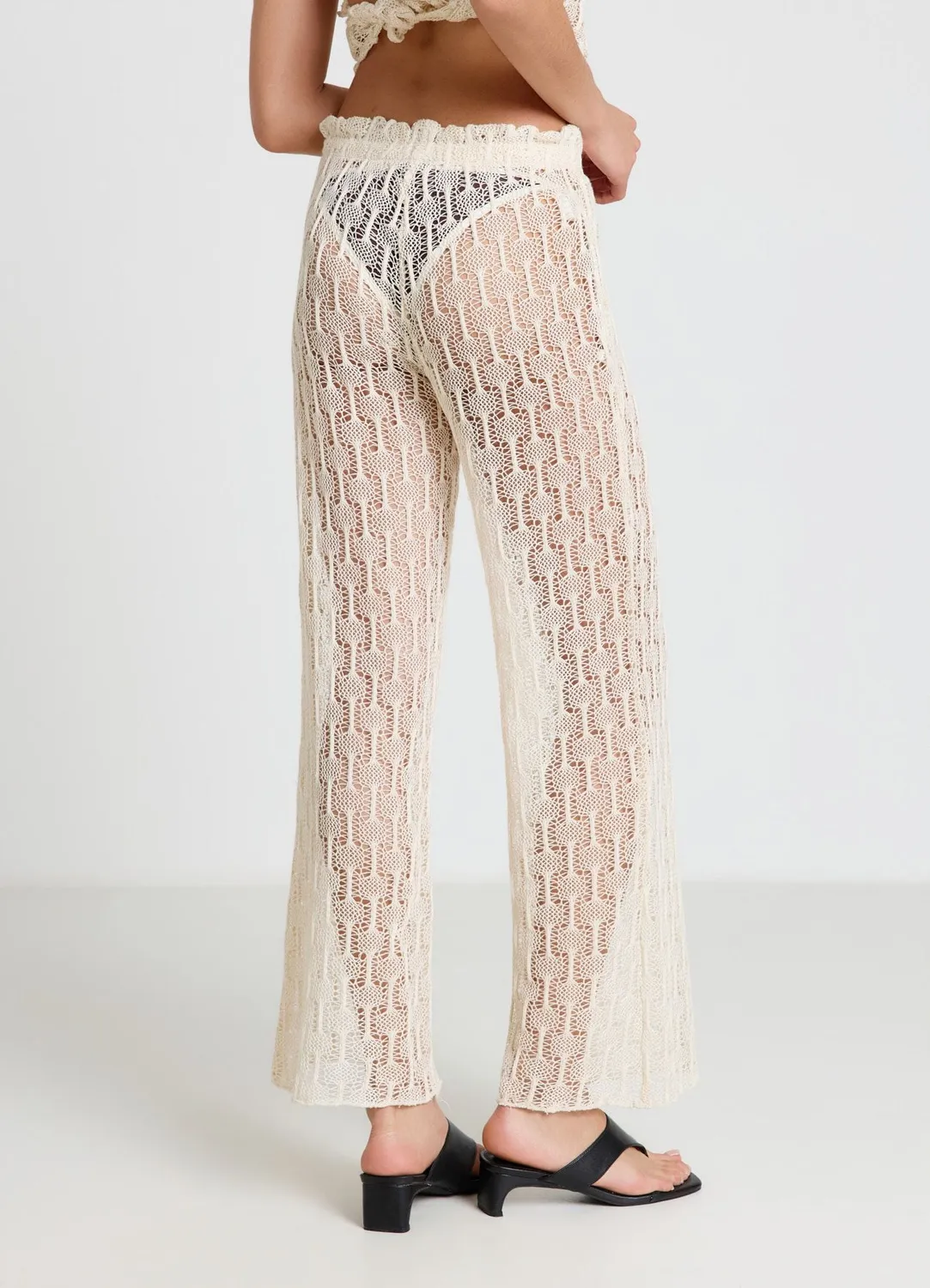 Calliope pantalon long dentelle femme taille elastiquee ajoure