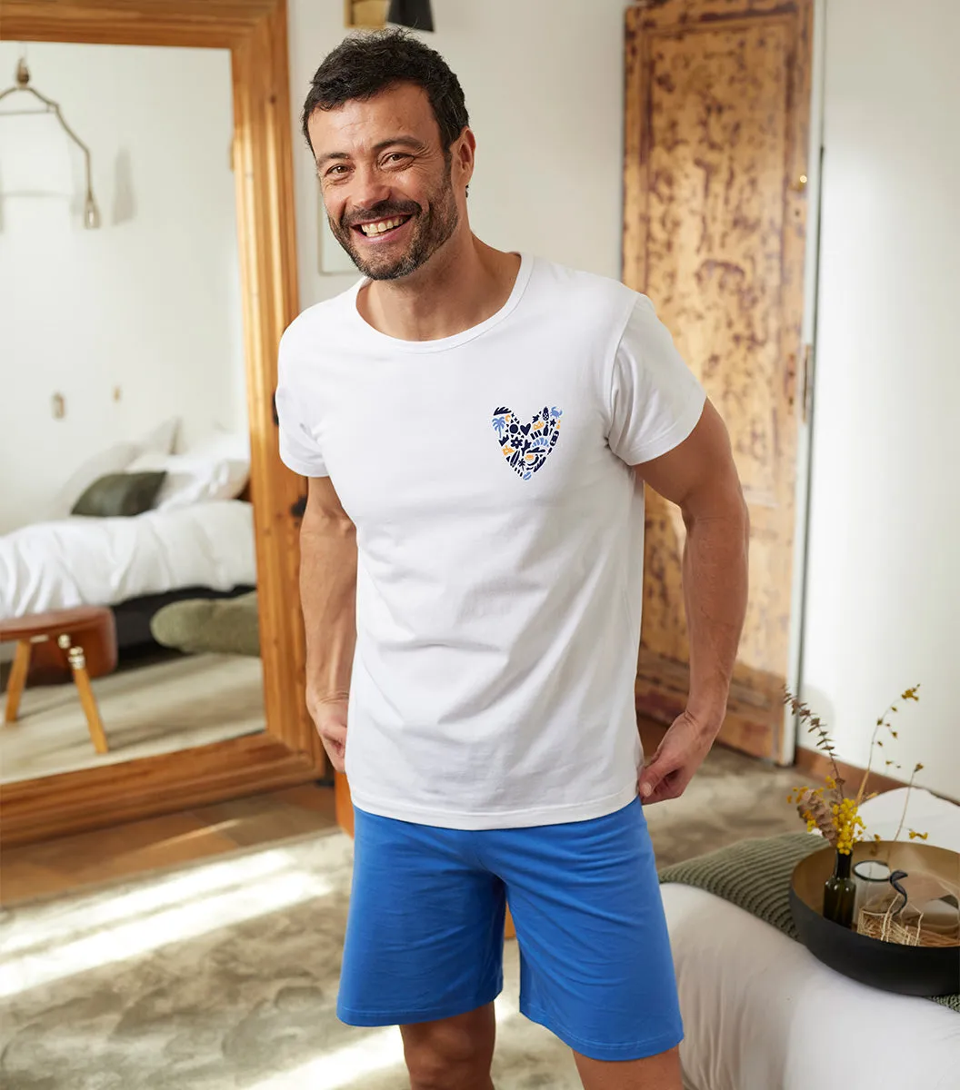 Cocorico Rêveur ensemble pyjama homme blanc bleu coton