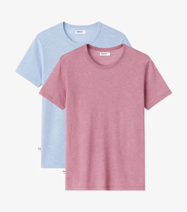 Cocorico Lin t-shirt homme ciel rose lot 2 lin