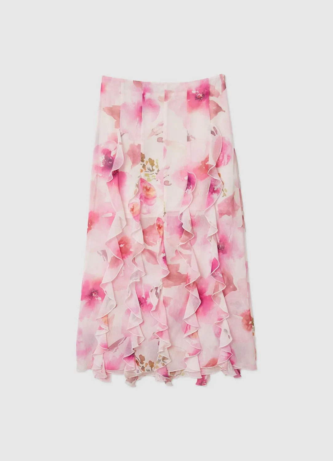 Calliope jupe midi femme fleurs à volants fluide