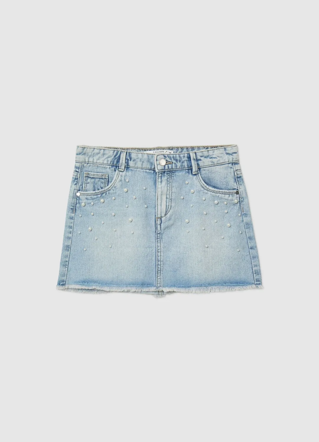 Calliope Jupe mini denim fille perles devant