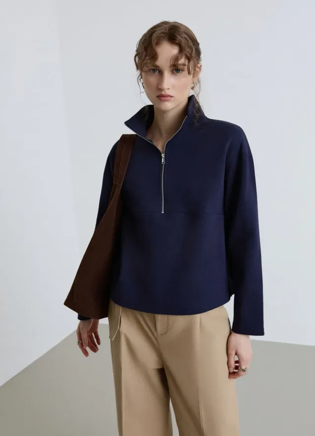 Calliope Sweat col zippé femme uni léger