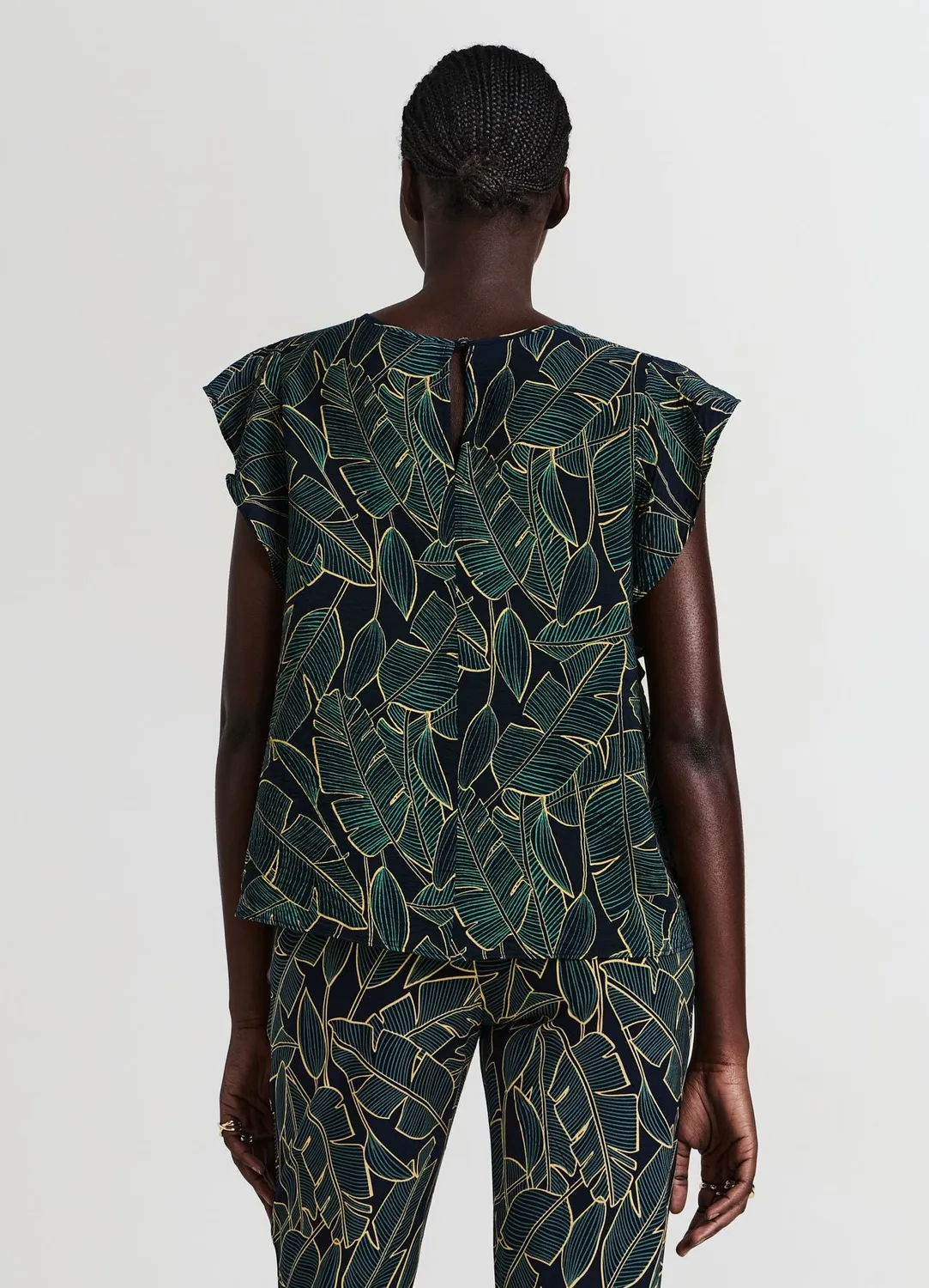 Calliope blouse volants femme motif feuillage