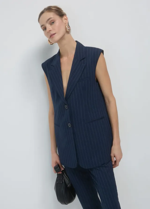 Calliope gilet tailleur rayé 2 boutons femme
