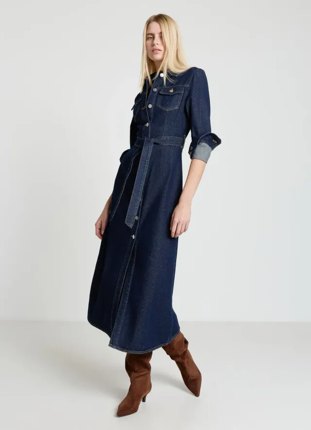 Calliope robe longue denim ceinture boutons femme