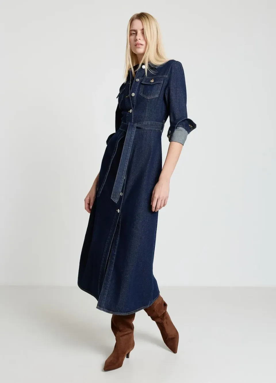 Calliope robe longue denim ceinture boutons femme