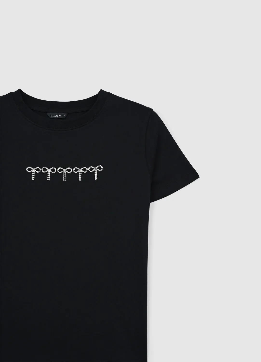 Calliope T-shirt nœuds strass coton col rond