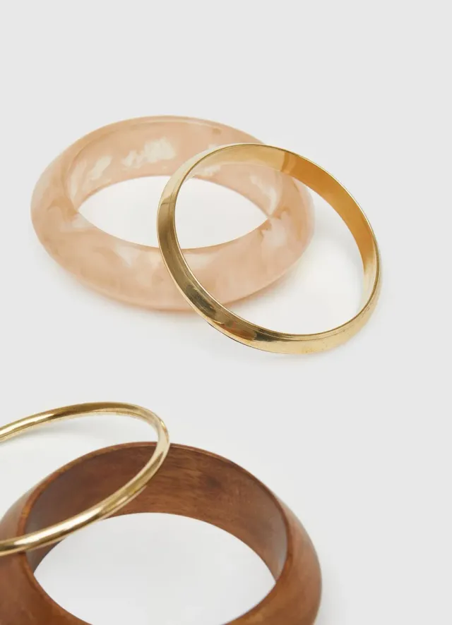 Calliope lot 4 bracelets rigides femme métal marbré bois