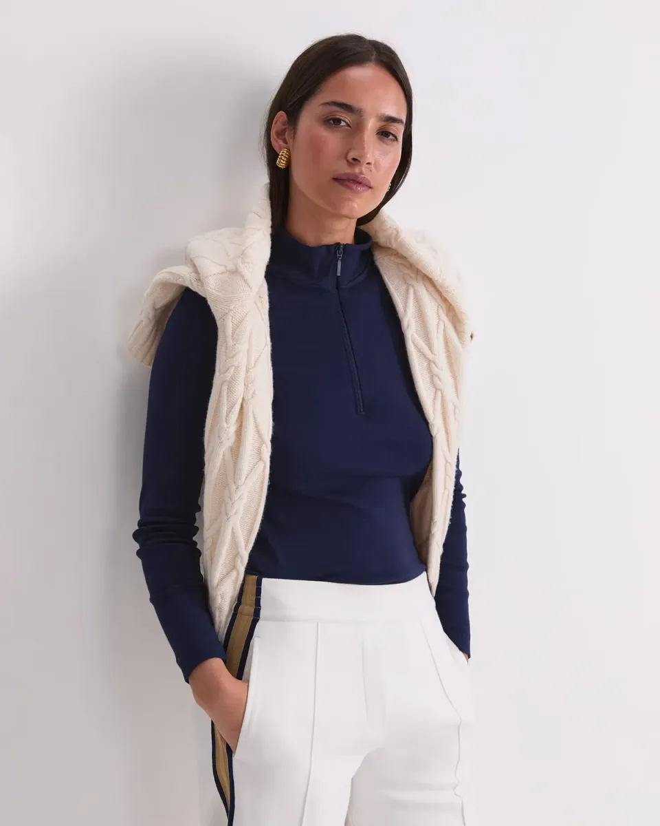 Sportscraft Lucy Zip Funnel Neck top camel coton